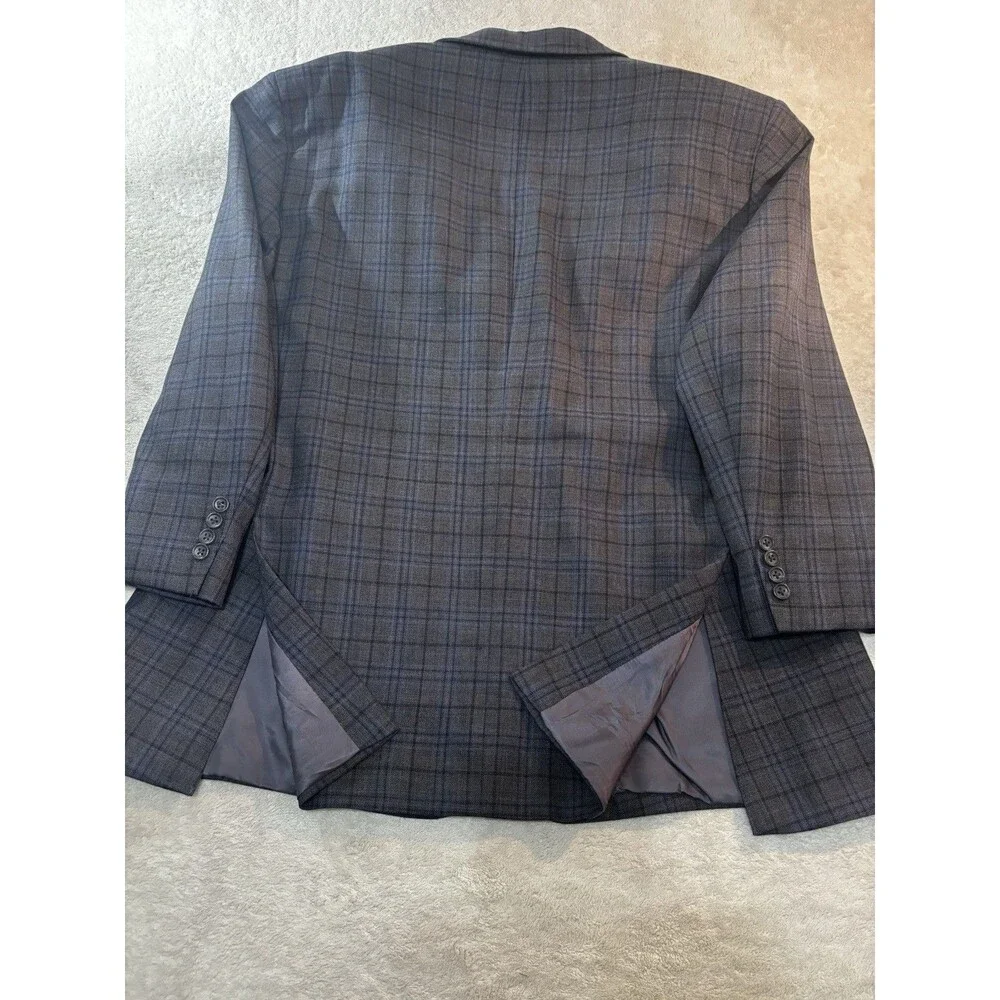 Jos A Bank Sport Coat Blazer 48R Blue Plaid Wool Suit Jacket Windowpane Big&tall